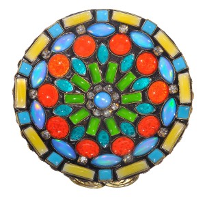 Ring Miranda Konstantinidou Ethnic Mosaic SS2014 - blue, yellow, orange, green and Svaroski crystals