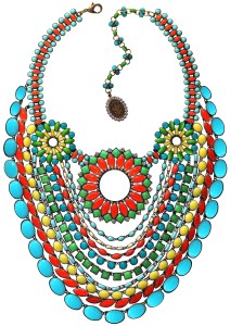 Necklace Miranda Konstantinidou Ethnic Mosaic SS2014, blue, yellow, green and orange stones