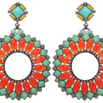 Earrings Miranda Konstantinidou Ethnic Mosaic SS2014, green, orange and yellow stones and Svarovski