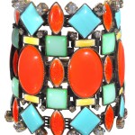 Bangle Miranda Konstantinidou Ethnic Mosaic SS2014, blue, yellow, green and orange stones and Svarovski